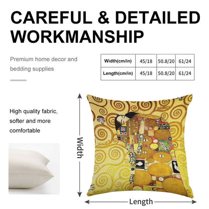 Gustav Klimt The Embrace Linen Throw Pillow Cover