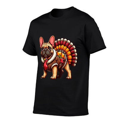 Cute Dog Frenchie Thanksgiving Kidsn Girl Boy  Polyester Blend T-Shirt
