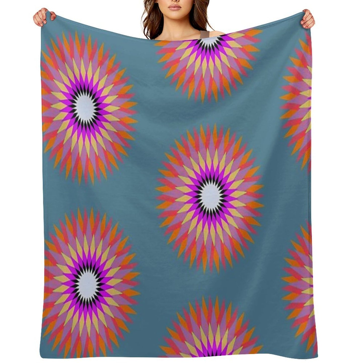 Psychedelic Geometric Flower Mandala Throw Blanket