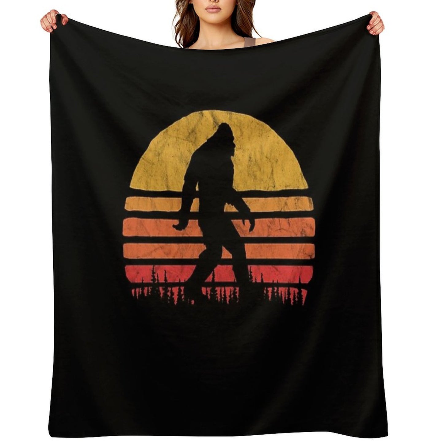 Retro Bigfoot Silhouette Sun Vintage  - Believe! Throw Blanket