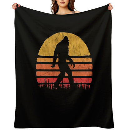 Retro Bigfoot Silhouette Sun Vintage  - Believe! Throw Blanket