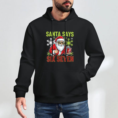 Funny Santa Says Six Seven Christmas 67 Meme Xmas Breathable Fabric Hoodie