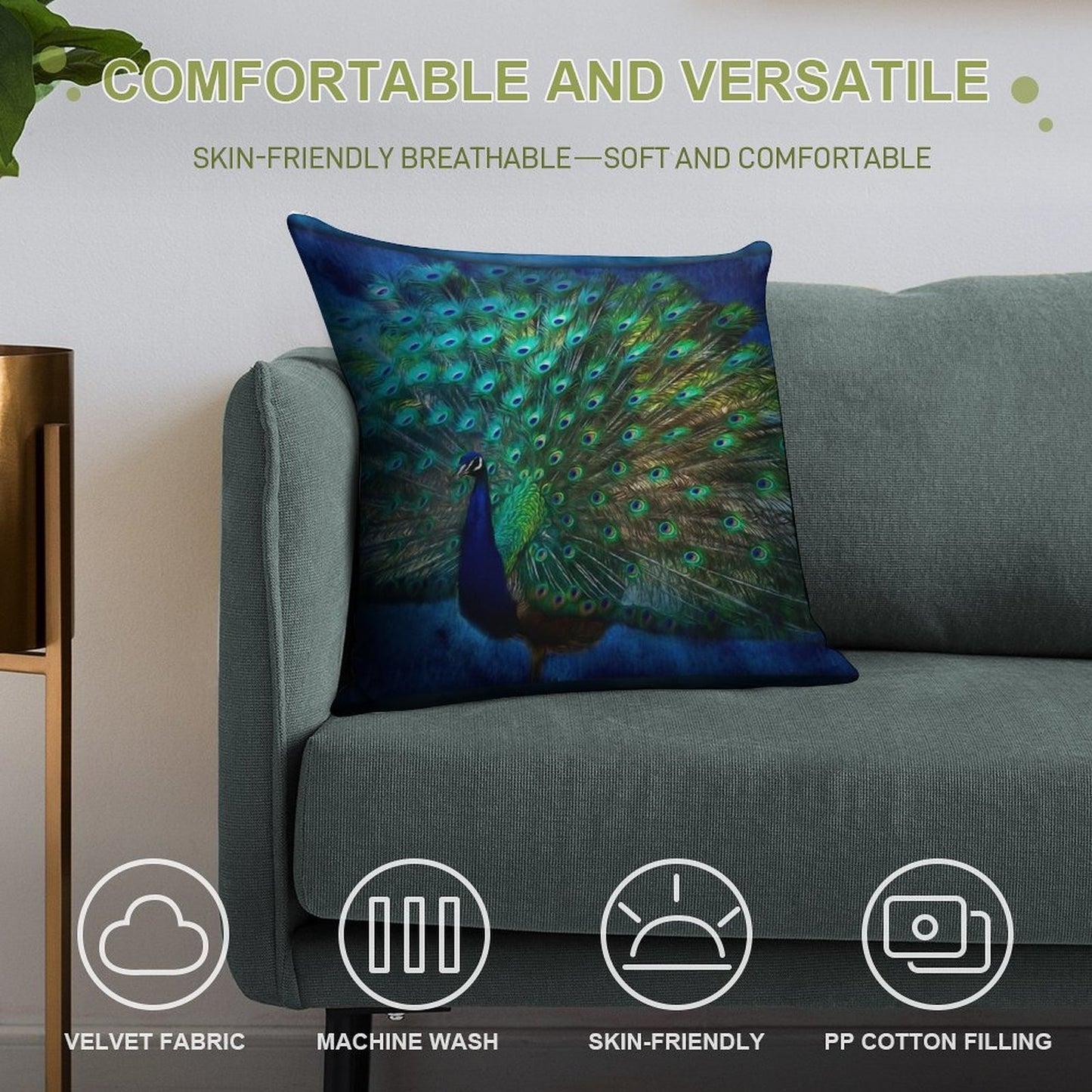 Being Yourself - Peacock Art Soft Hidden Zipper Throw Pillow