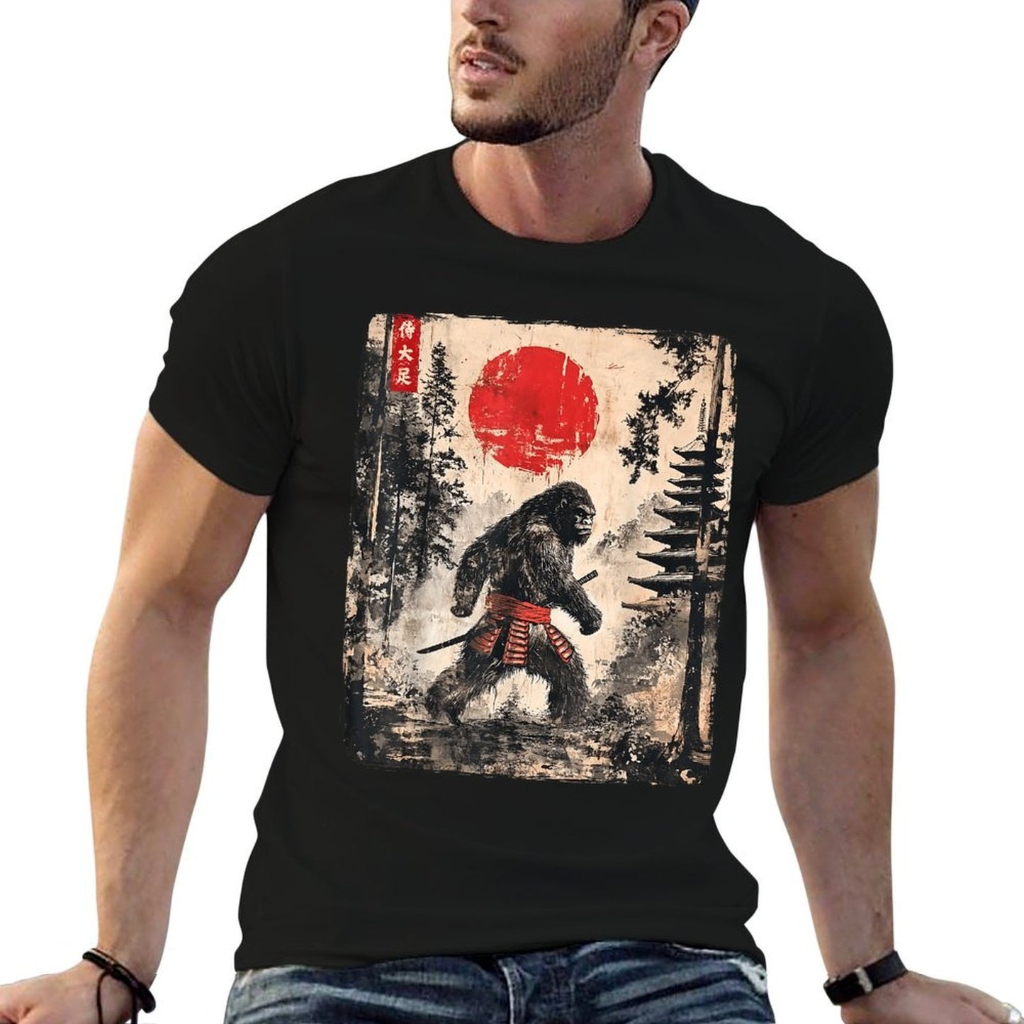 Samurai Bigfoot Japanese Vintage Graphic Ukiyo-e Art Funny  Tagless Design T-Shirt