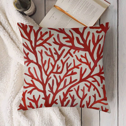 Red Coral Linen Throw Pillow Cover