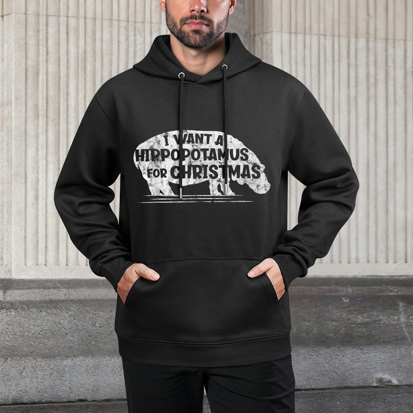 I Want A Hippopotamus For Christmas  Hippo Graphic Holiday Shape Retention Hoodie