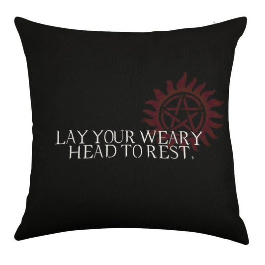 Lay Your Weary Head to Rest Linen Throw Pillow Cover