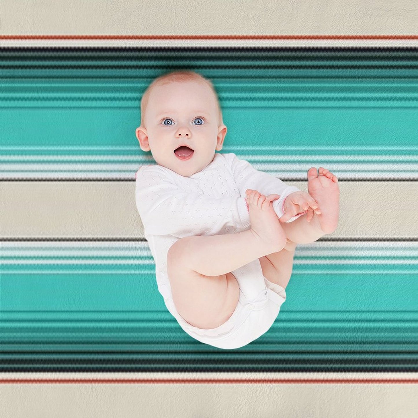 Navajo White, Turquoise And Burnt Orange Southwest Serape Blanket Stripes Throw Blanket