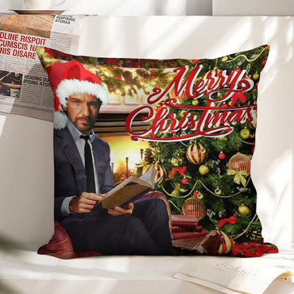 Die Hard Hans Gruber Merry Christmas Linen Throw Pillow Cover