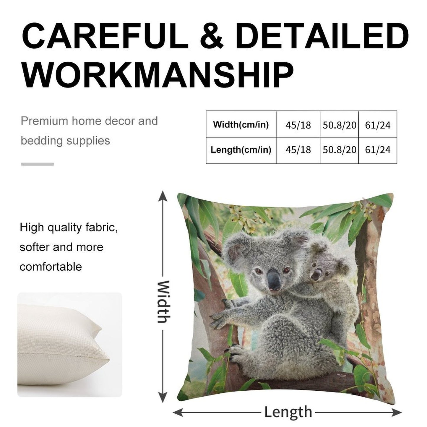 Koala Cuddles Linen Throw Pillow Cover