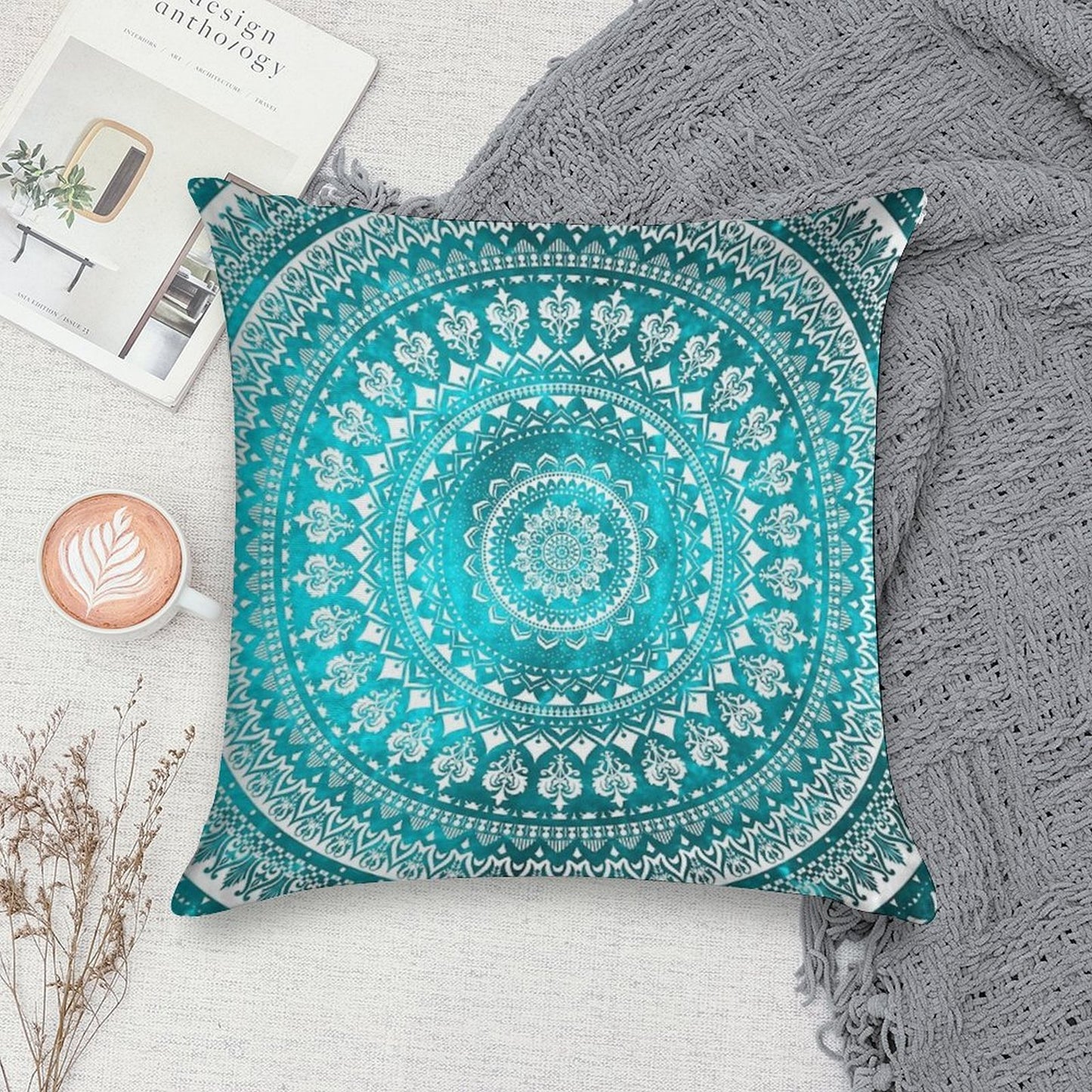 Mandala Turquoise Soft Reinforced Edging Throw Pillow