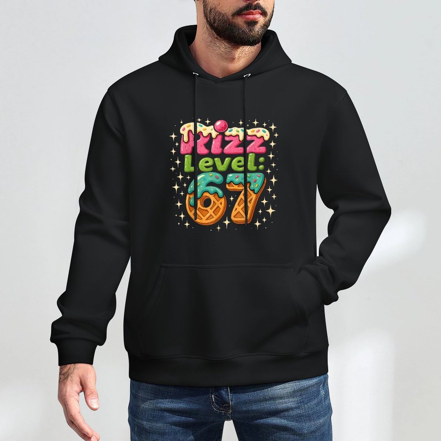 Rizz Level 67 - Funny Cool Waffle Style Gamer Customizable Surface Hoodie