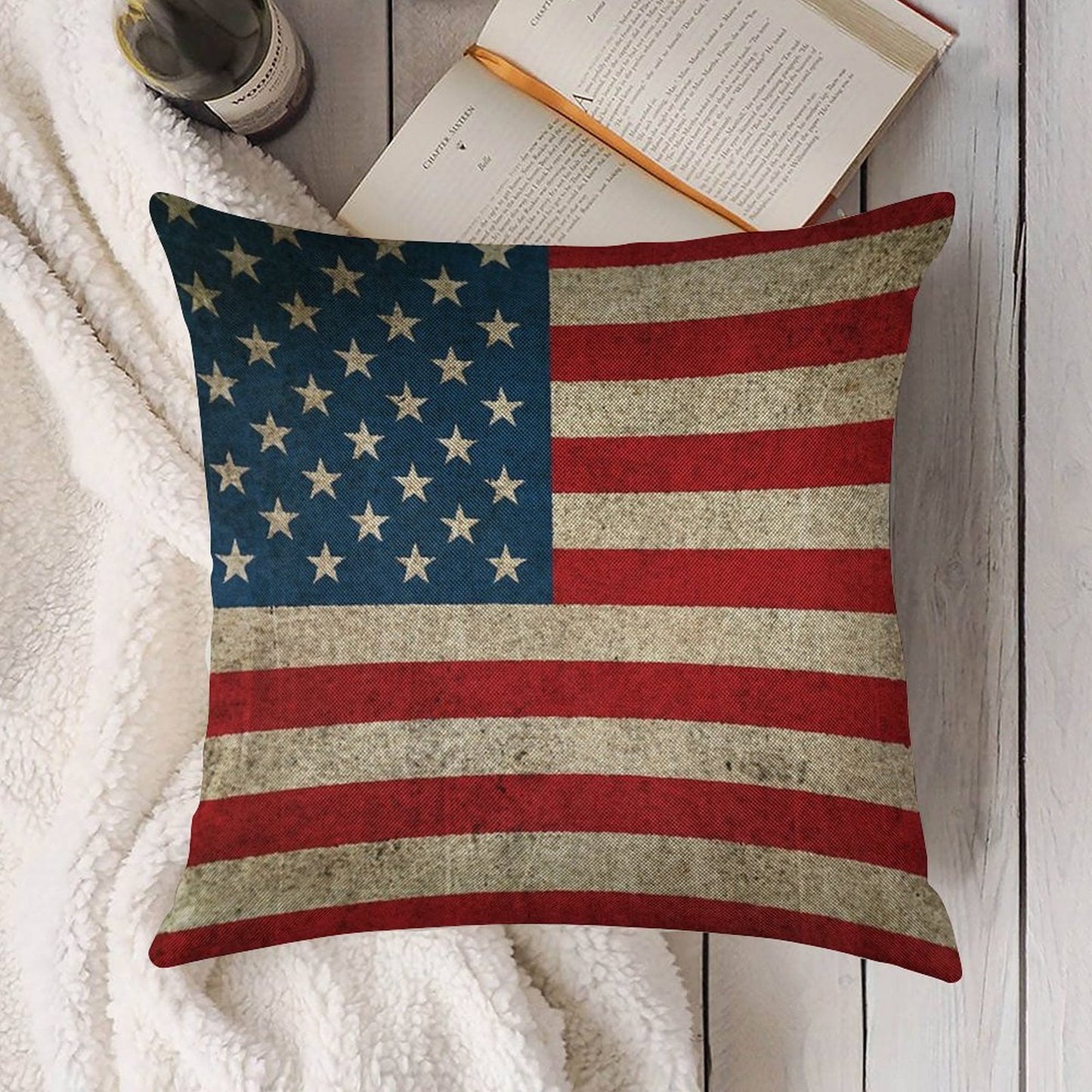 Old And Worn Distressed Vintage Flag of The United States Linen Throw Pillow Cover