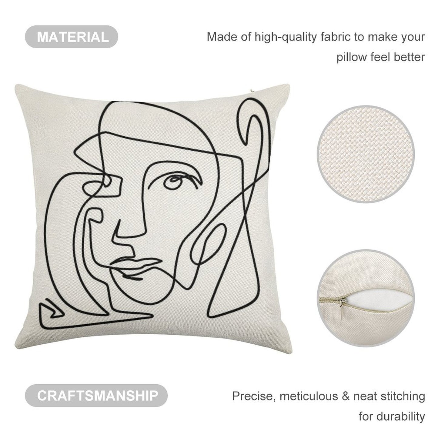 Abstract Face 1 Linen Throw Pillow Cover