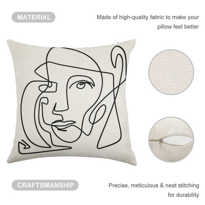 Abstract Face 1 Linen Throw Pillow Cover