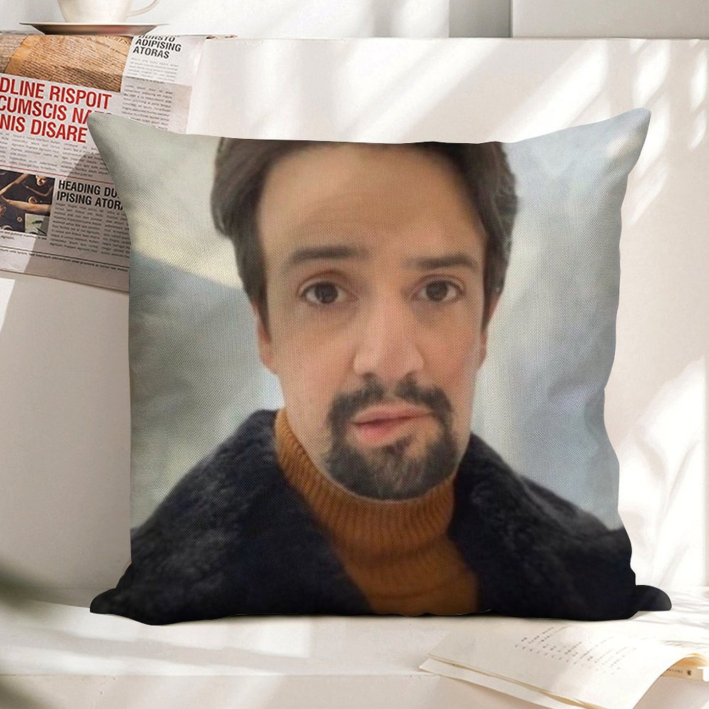 Manuel Miranda Lip Bite Meme Linen Throw Pillow Cover