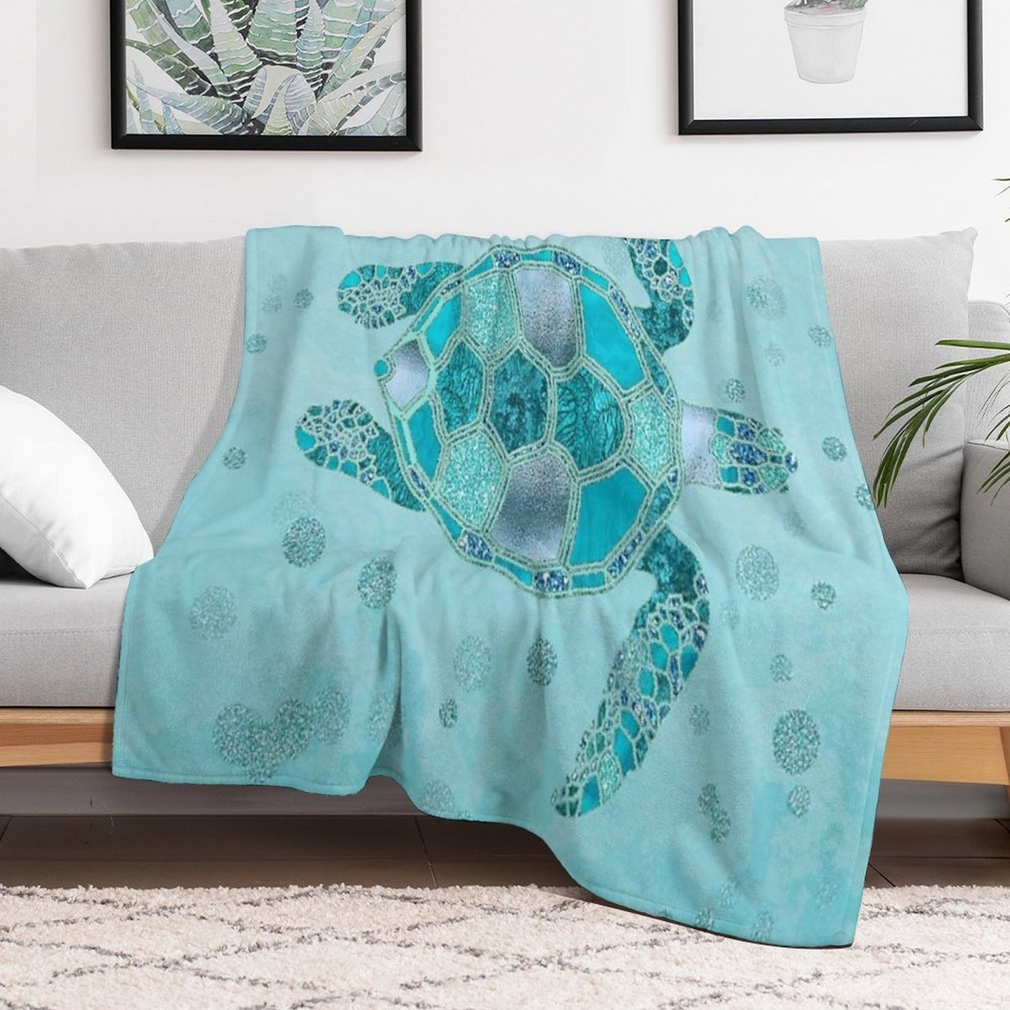 Glamour Aqua Turquoise Turtle Underwater Scenery Throw Blanket