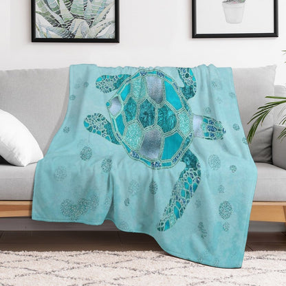 Glamour Aqua Turquoise Turtle Underwater Scenery Throw Blanket