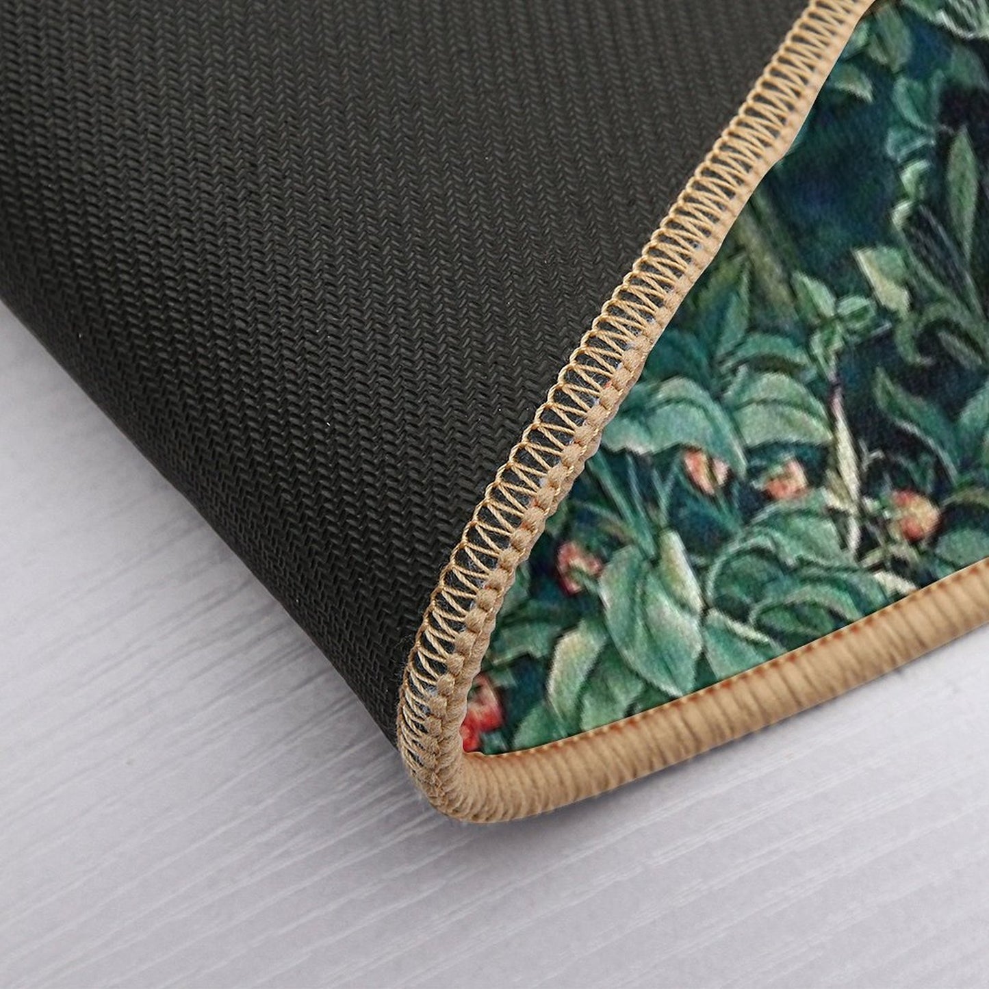 GREENERY, FOREST ANIMALS Fox And Hares Blue Green Floral Tapestry Bath Mat