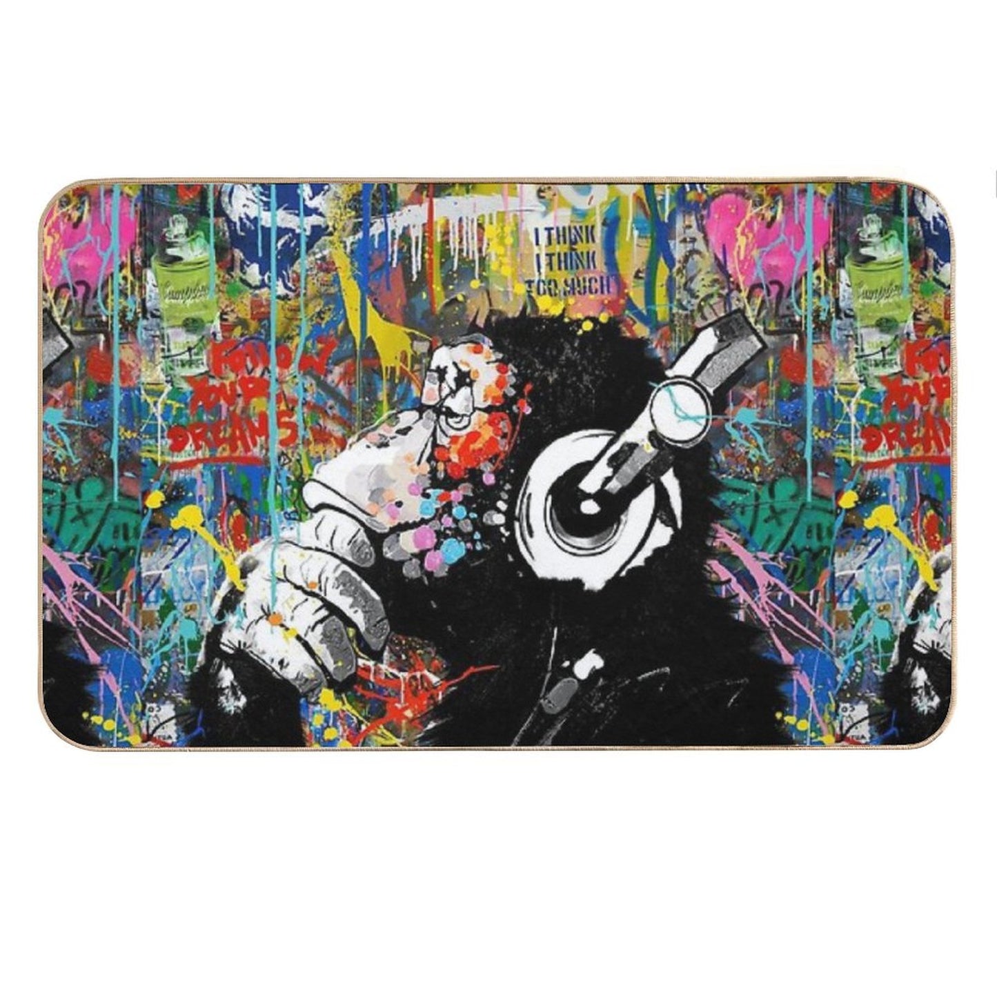 Monkey Thinker - Banksy Urban Contemporary Colorful Street Art -  DJ Chimp Bath Mat