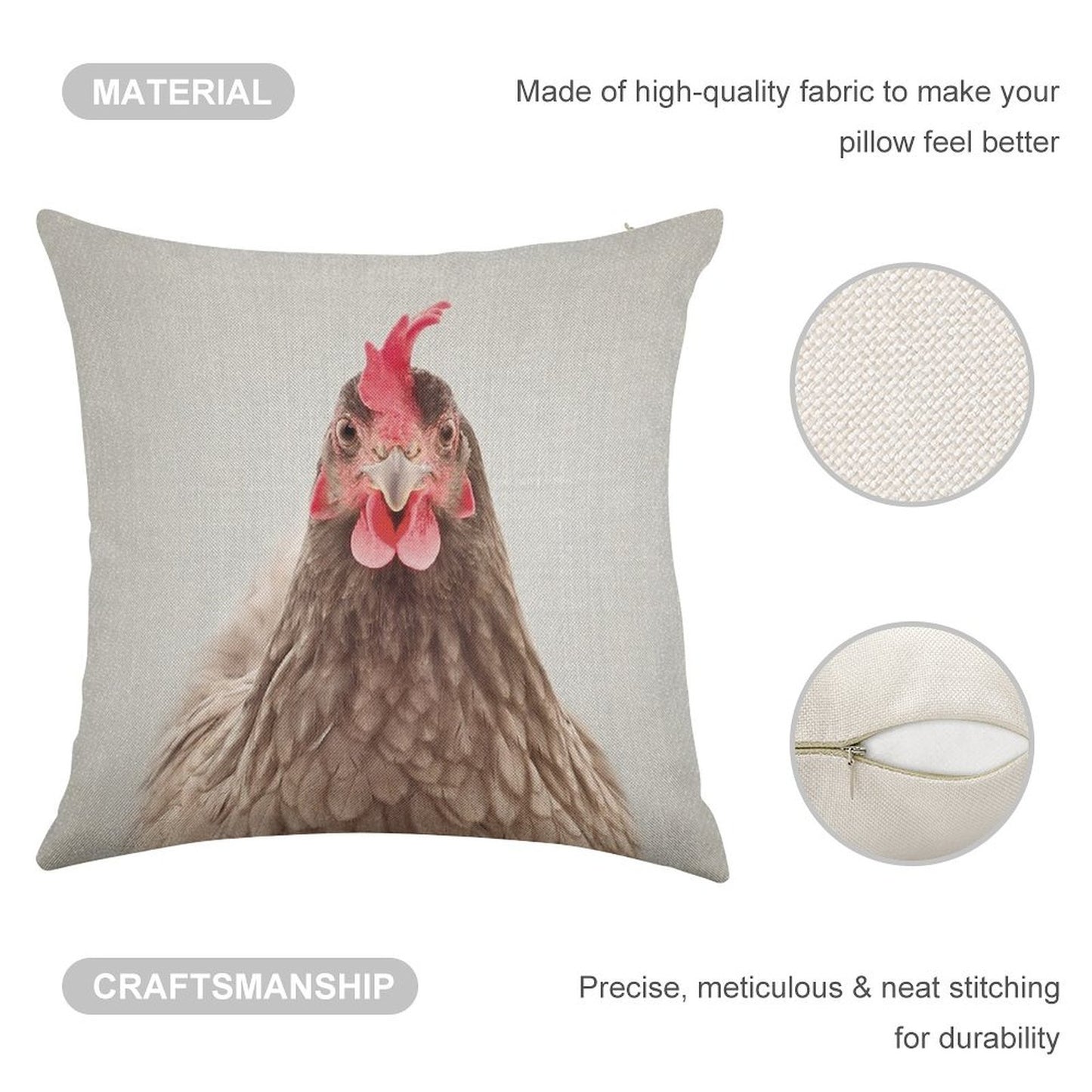 Chicken - Colorful Linen Throw Pillow Cover