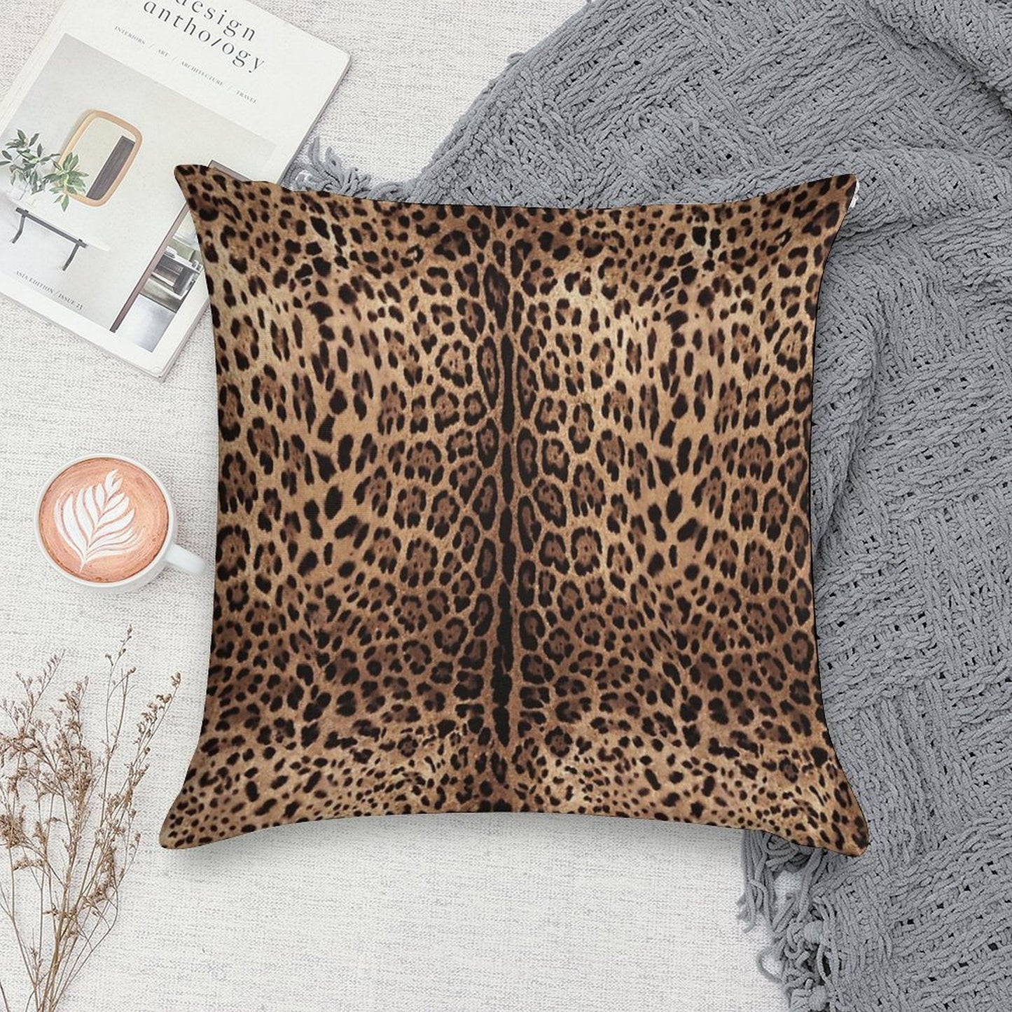 Leopard Print Skin Soft Short Plush Fabric Throw Pillow