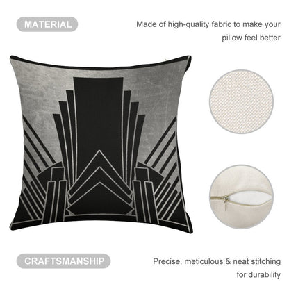 Silver Art Deco Design Linen Throw Pillow Cover