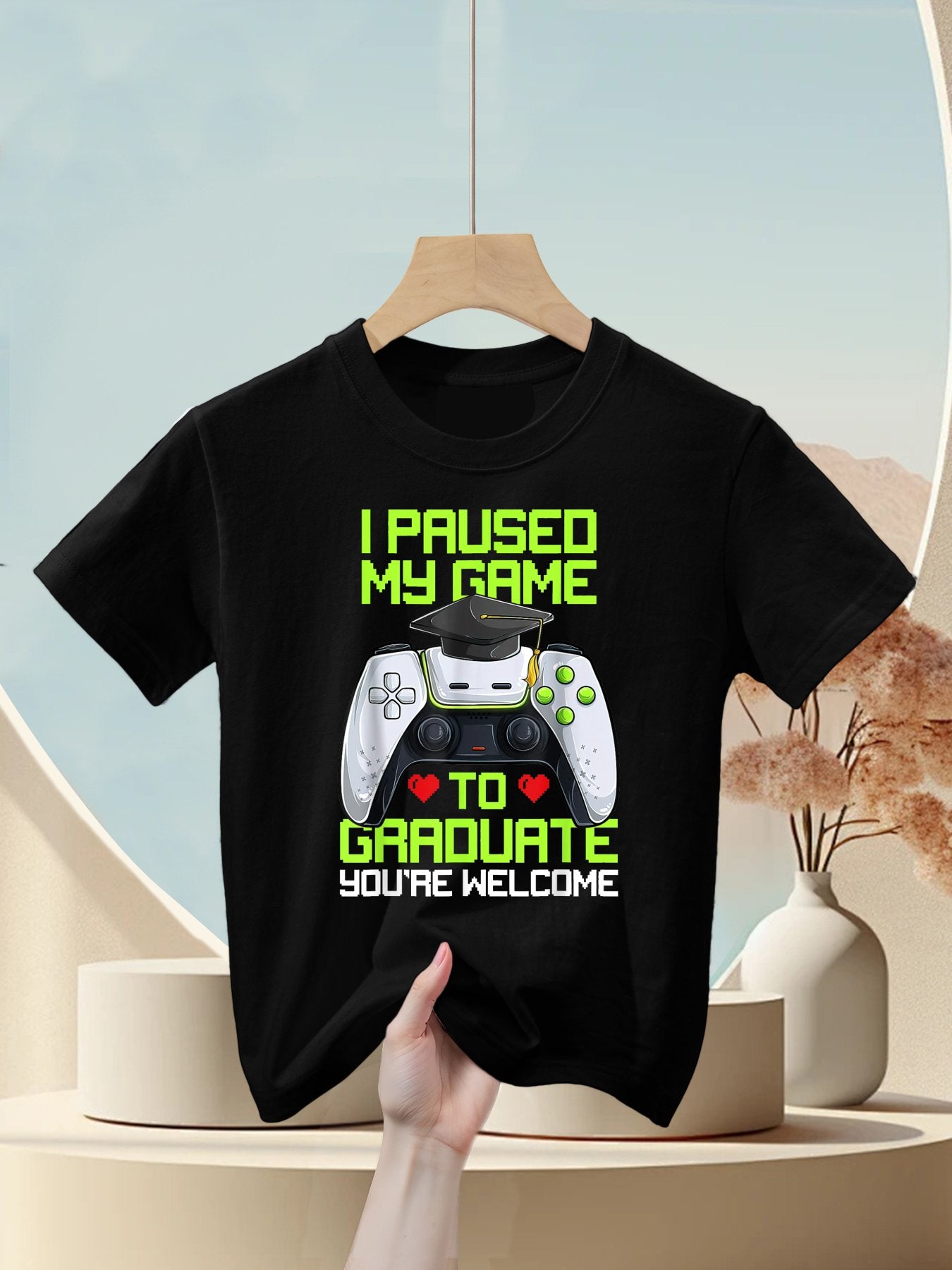 I Paused My Game To Graduate Funny Graduation Graduate Gamer Kids T-Shirt