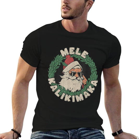 Mele Kalikimaka with Santa  Rolled Sleeves T-Shirt