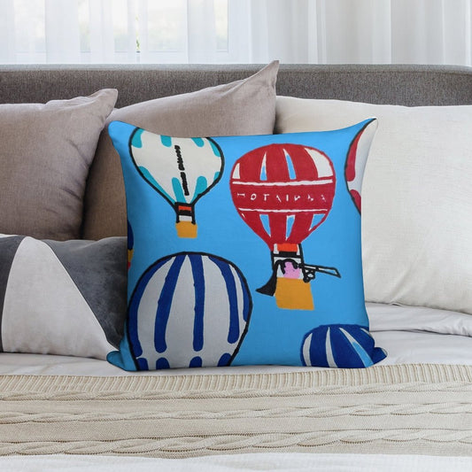 Hot Air Balloons - Blue Soft Ultra-Soft Texture Throw Pillow