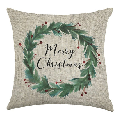 Christmas Wreath Linen Throw Pillow Cover