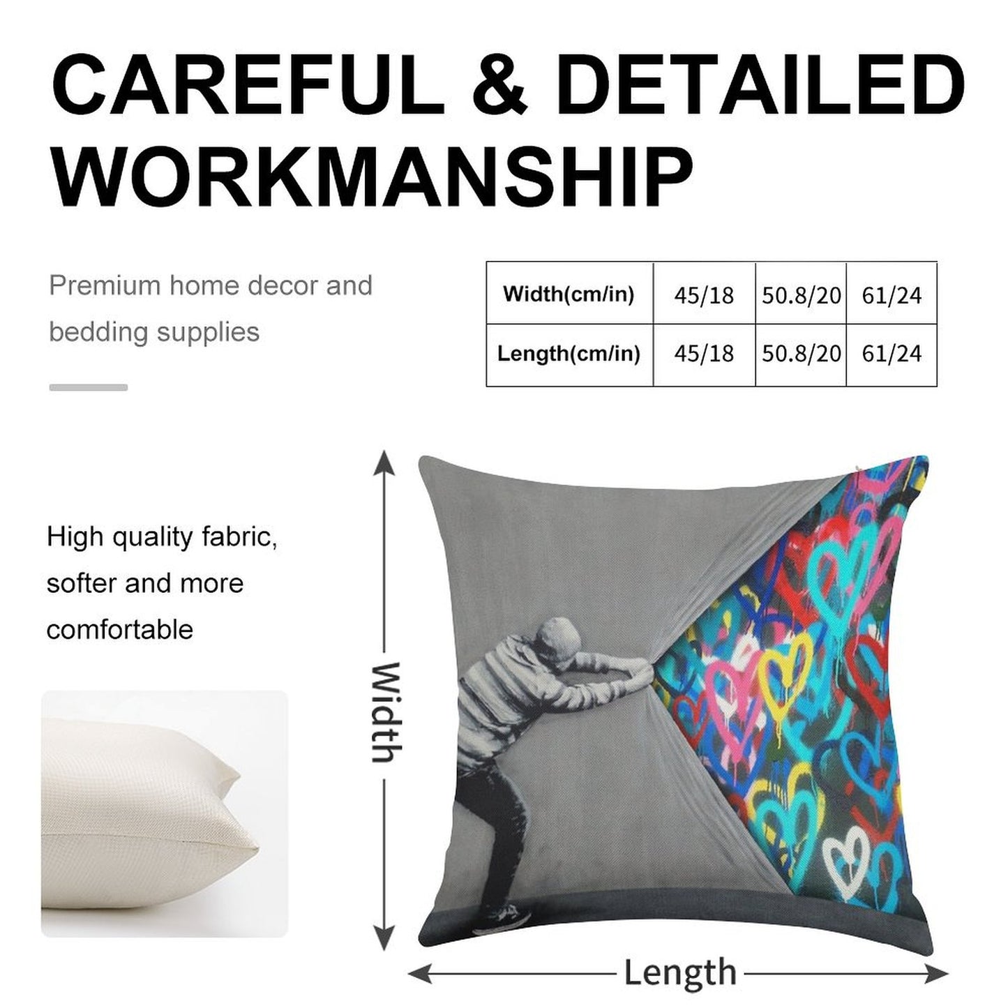 Behind The Curtain Graffiti Hearts Spray Paint Art Linen Throw Pillow Cover