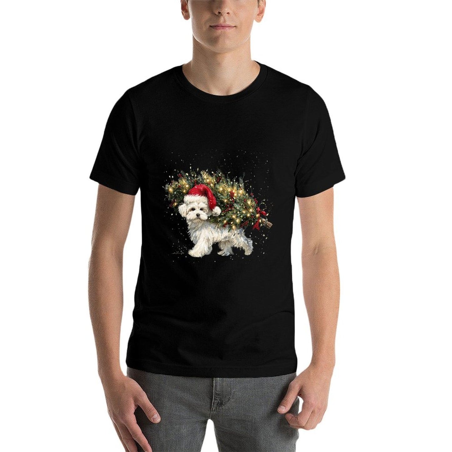Cute Maltese Dog in A Christmas Tree for Men Women  Breathable T-Shirt