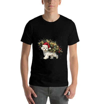 Cute Maltese Dog in A Christmas Tree for Men Women  Breathable T-Shirt