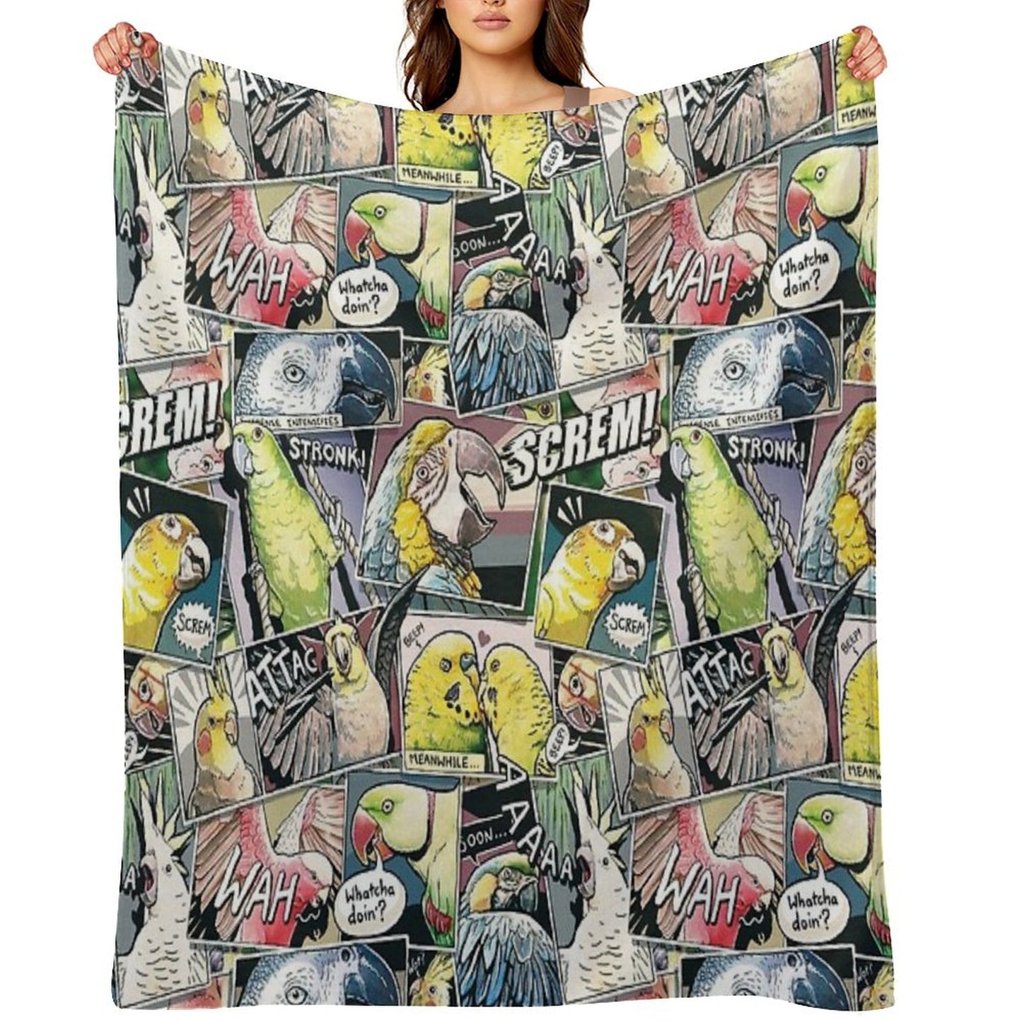 Parrots Comic Style Throw Blanket