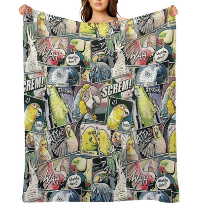 Parrots Comic Style Throw Blanket