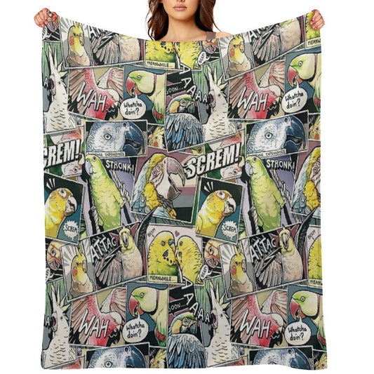 Parrots Comic Style Throw Blanket