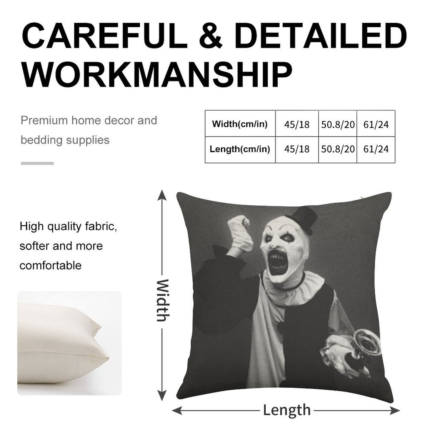 Terrifier Art The Clown Horror Linen Throw Pillow Cover