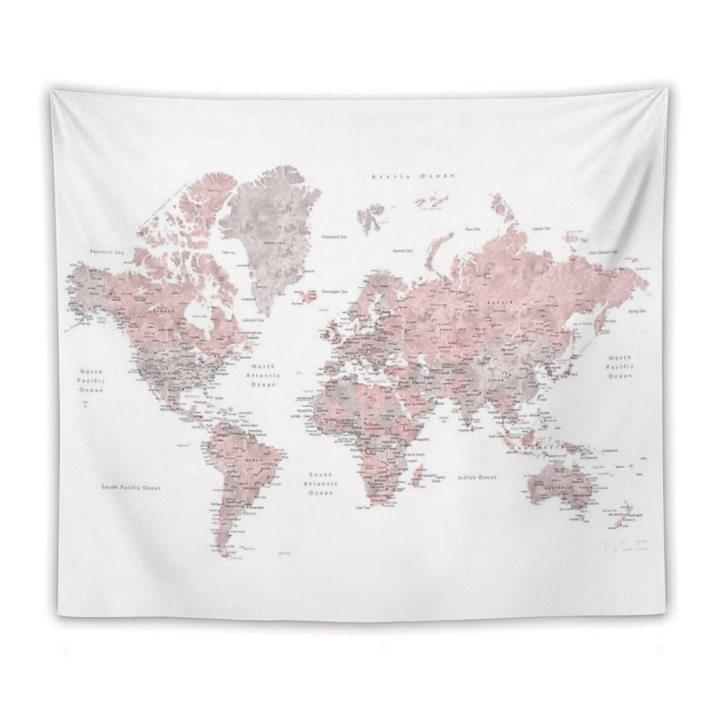 Muted Pink And Taupe Detailed World Map Tapestry