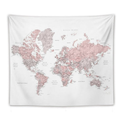 Muted Pink And Taupe Detailed World Map Tapestry
