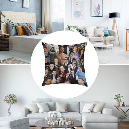 Tom Hiddleston Collage Linen Throw Pillow Cover