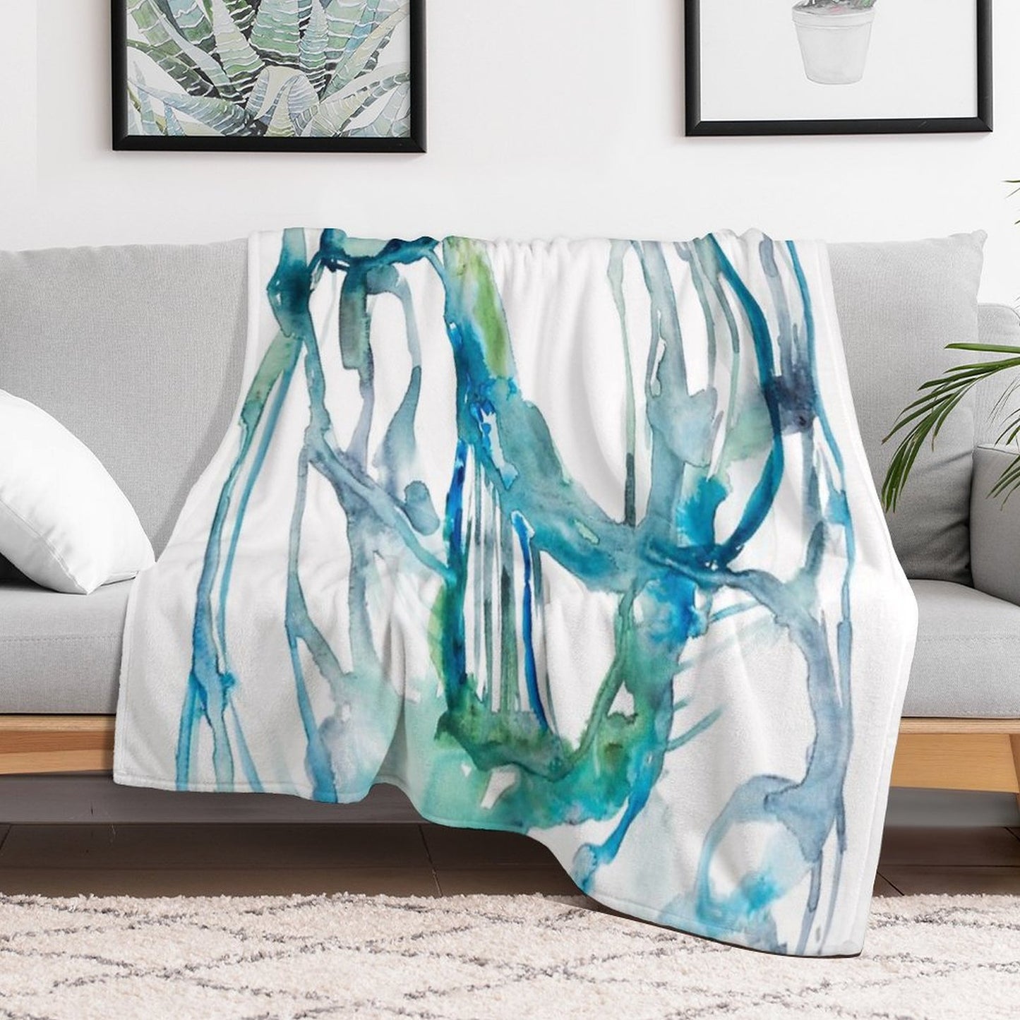 Blue Abstract Watercolor Painting Throw Blanket