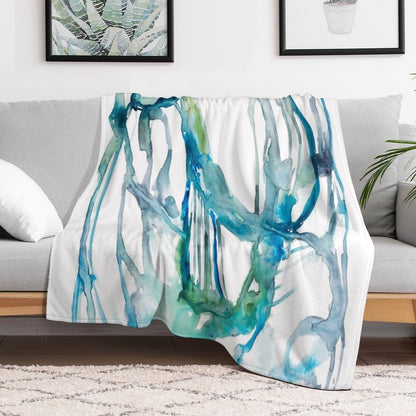 Blue Abstract Watercolor Painting Throw Blanket