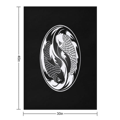 Black And White Yin Yang Koi Fish Throw Blanket