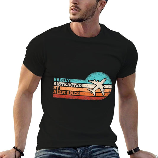 Easily Distracted By Airplanes Funny Pilot Aviation Men Comfortable T-Shirt