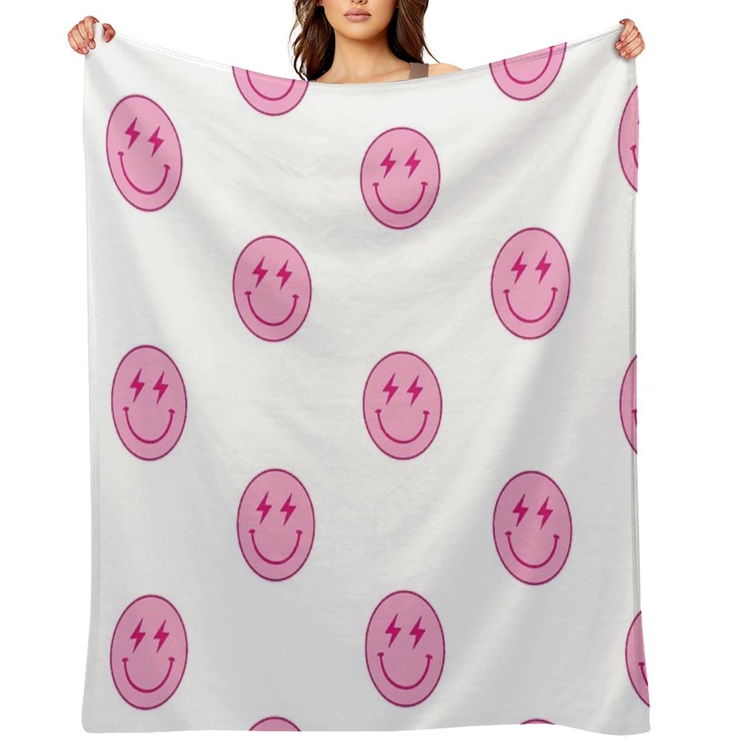 Hot Pink Lighting Bolt Smiley Face Throw Blanket