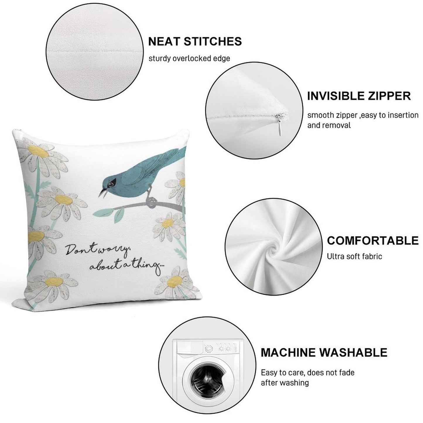 Three Little Birds, Part 1 Soft Washable Throw Pillow
