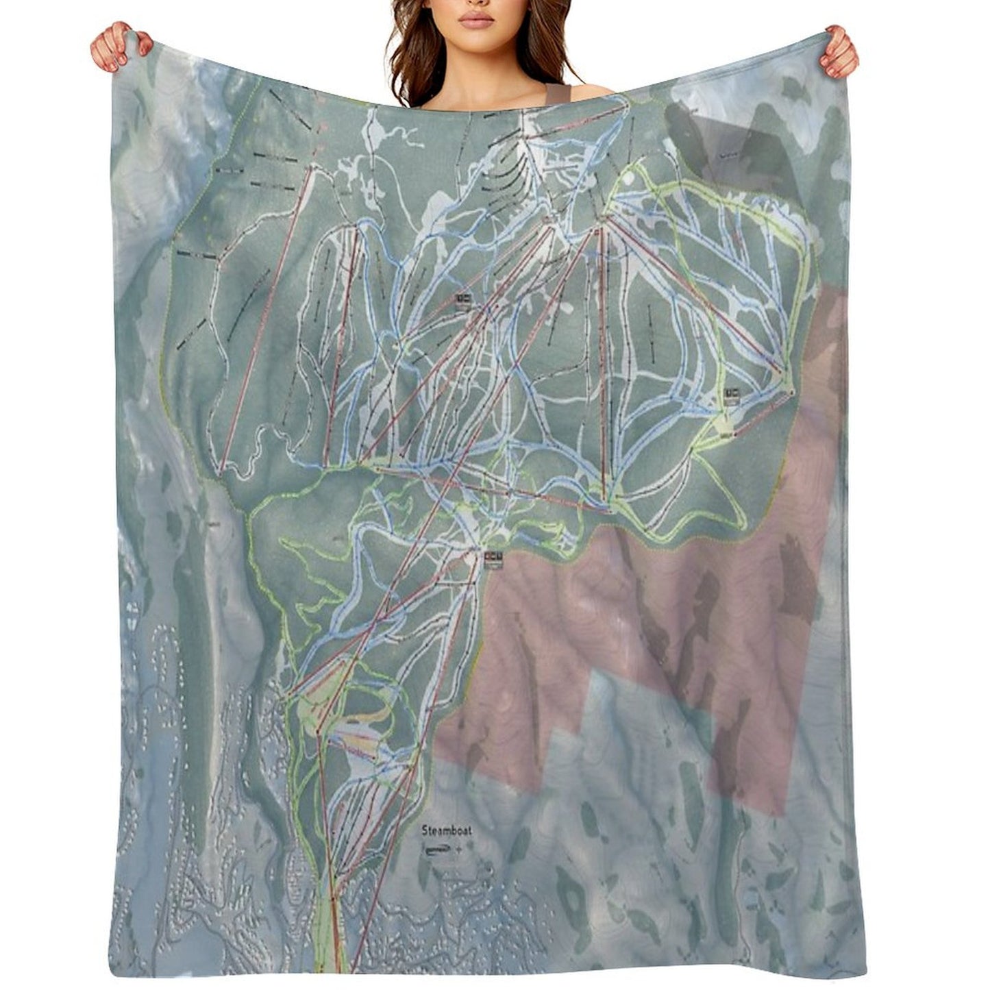 Steamboat Resort Trail Map Throw Blanket