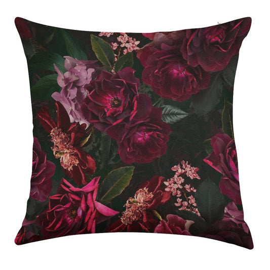 Antique Midnight Botanical Flower Rose Botanical Night Garden Nightgarden Linen Throw Pillow Cover