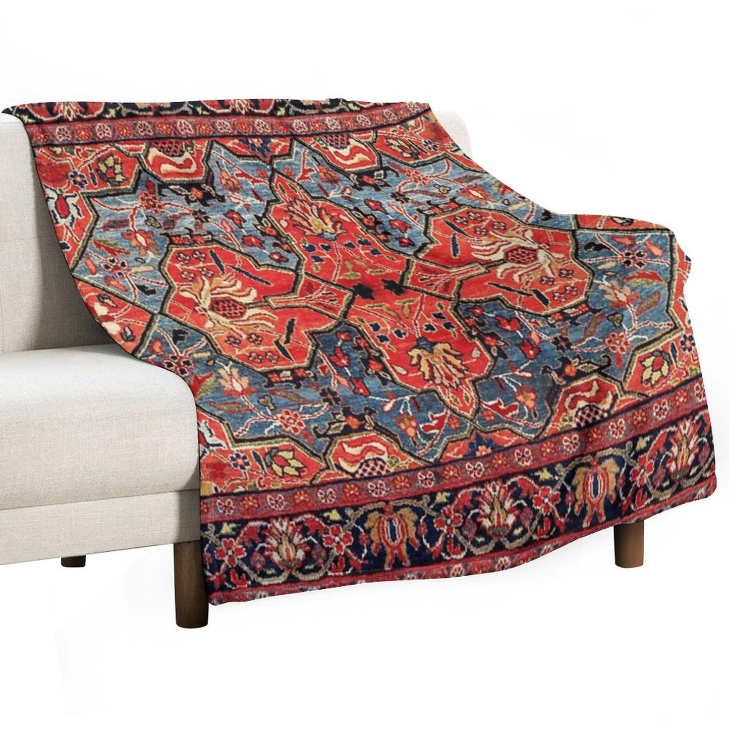 Kashan Poshti Central Persian Rug Print Throw Blanket